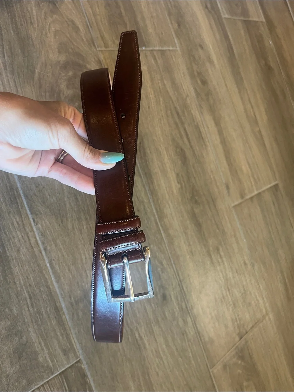 Trafalgar Men's Dark Brown Leather Belt with Silver Buckle
